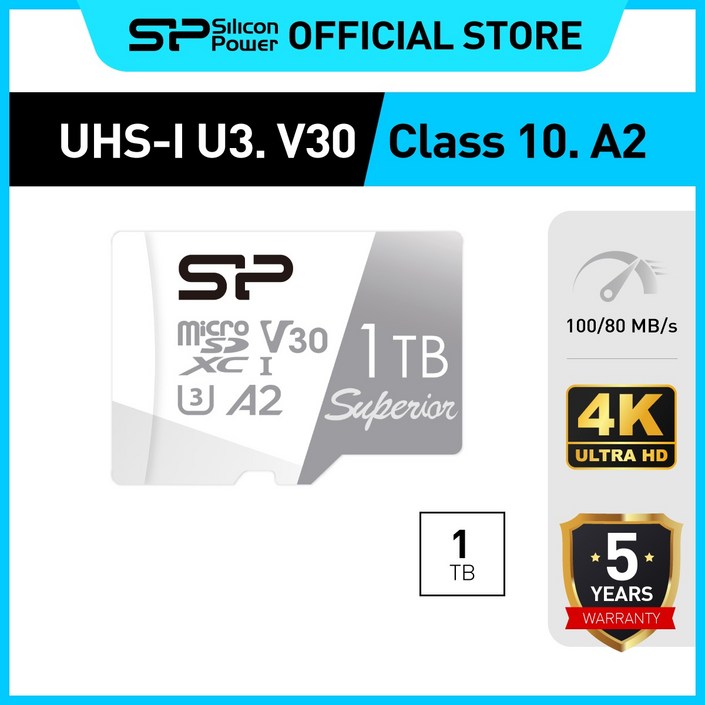 실리콘파워 Silicon Power 마이크로 SD Superior MicroSDXC UHS-I V30 4K Pro Res 고프로 블랙박스, 1TB, 1개