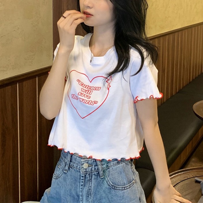 쇼트 톱 여름 루즈핏 반팔 티셔츠