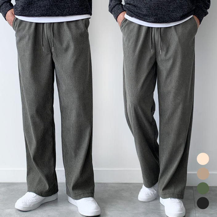 핏노블 남자 코듀로이 바지 밴딩 와이드팬츠