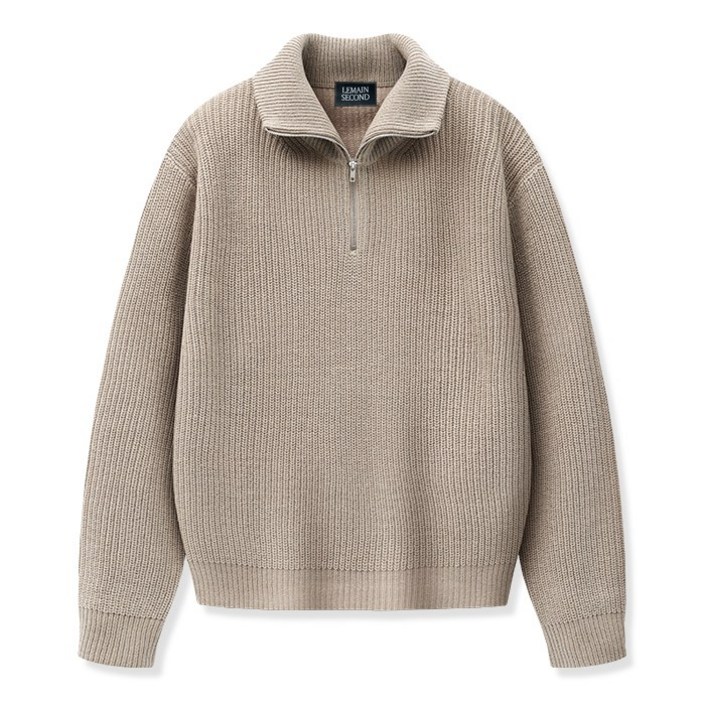 남녀공용 고급 워셔블 프리미엄 베이직 오버핏 하찌 반집업 카라 니트 1825