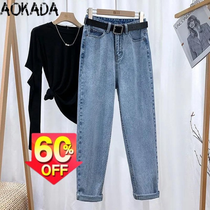 AOKADA 여성 키작녀 청바지 스판좋은 슬림배기 청바지 배기팬츠
