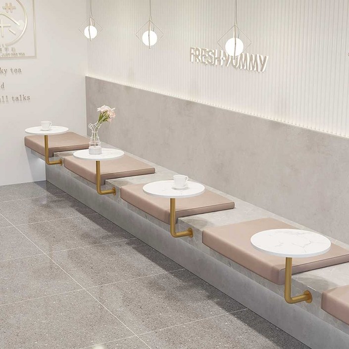 북유럽풍 벽 고정형 테이블 카페 티테블, 로그 색상 35 원형 x 45 하이 블랙 폴