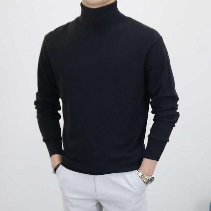 이너프데이 남자 목폴라 니트 부드러운 캐시미어 오버핏 터틀넥 겨울 스웨터