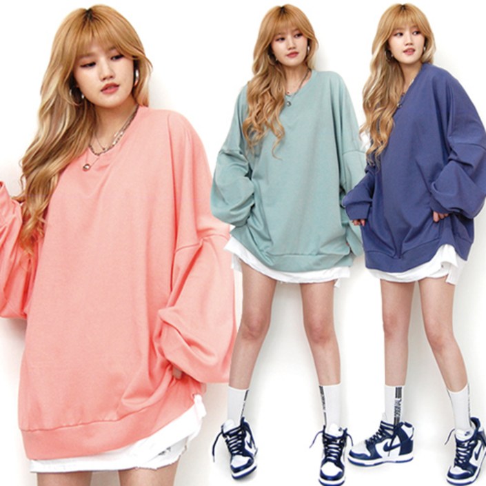 통통마녀  올박스 레이어드 맨투맨 6 컬러  4XL  남여공용  오버사이즈  기모 포함 판매 