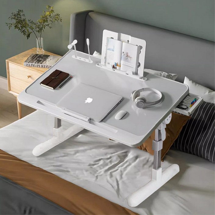 OYEAH 다용도 접이식 베드 테이블 침실 테이블 높이 조절 각도 조절 + USB 포트 + 램프 팬 + 캐비닛 서랍