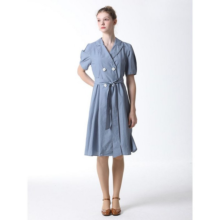 이앤씨 브이넥 카라 더블 버튼 원피스  택가격  329000원