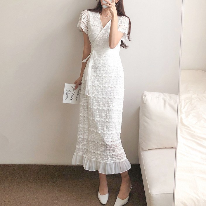 요시아나 당일발송 나디아 프릴장식 레이스 랩 롱원피스 2컬러