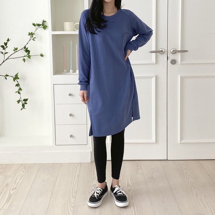 러브포텐 여성 롱티셔츠 레깅스용 5577가능 빅사이즈 긴팔롱티셔츠 봄가을 옆트임티