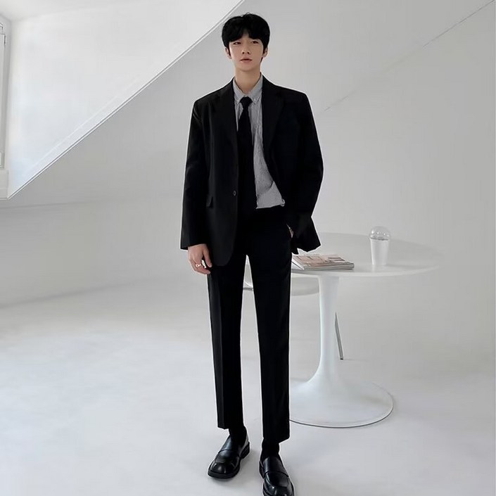 BIKASU 남성 정장세트 캐주얼 자켓바지 투피스 트렌디한 정장 상하세트