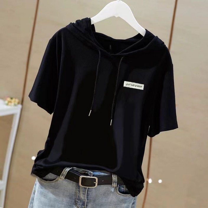 패션고리 여름 여성 캐주얼 데일리 후드 반팔 티셔츠 ZX055