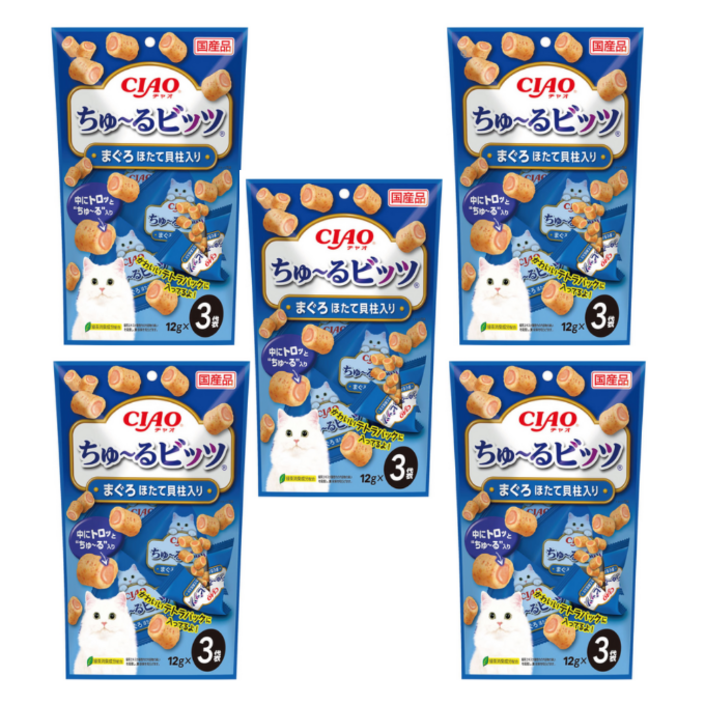 이나바 고양이 챠오 츄르 비츠 CS172 3p, 가리비관자참치, 36g, 20개