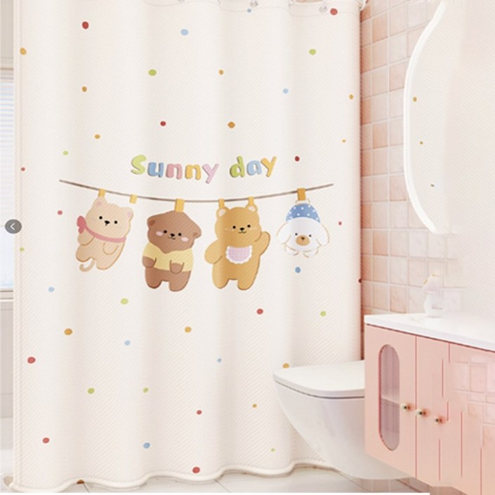 코팅블루 설치쉬운 무타공 방수 욕실 샤워커튼커튼링세트, 1세트, 11.써니데이즈