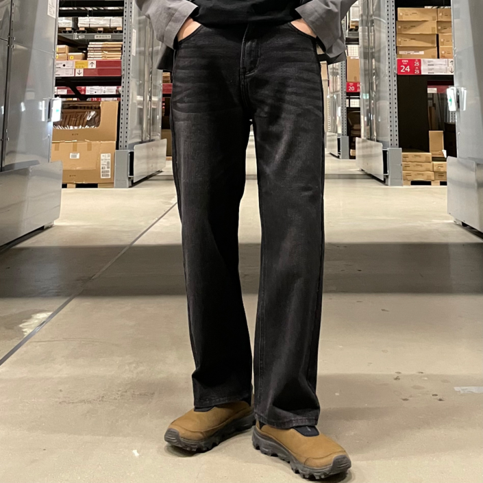 르위 캐주얼 일자핏 워싱 흑청바지 캐주얼 S2XL