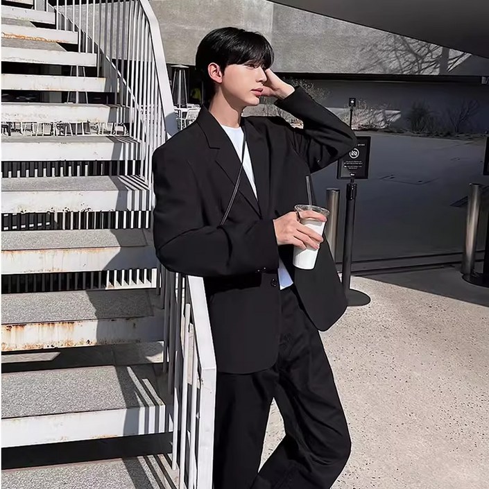 ANYOU 심플한 남성 정장 세트 오피스룩 하객룩 세트 자켓슬랙스 세트