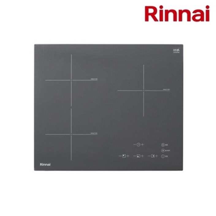 린나이 빌트인 3구 인덕션 전기레인지 그레이 컬러 (타공 사이즈 560x430/480 겸용)