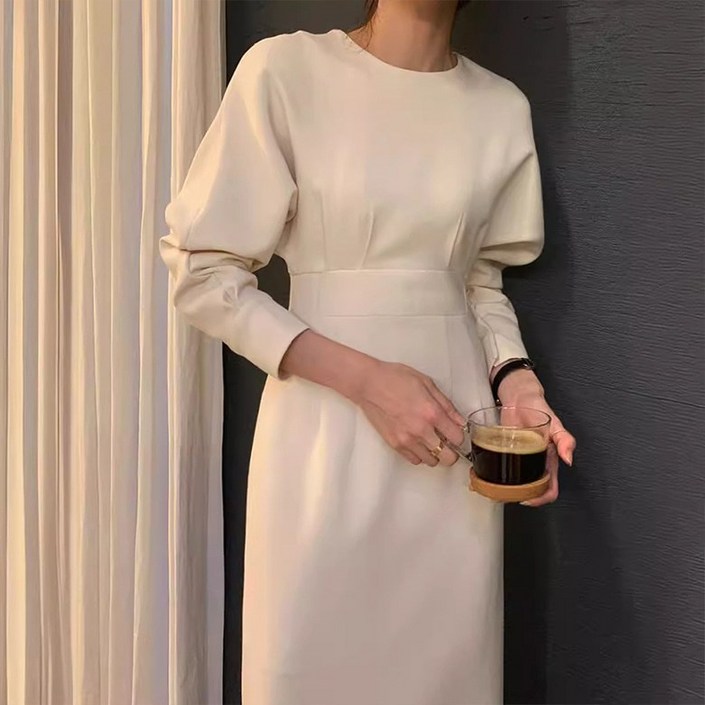 아이엠몽 여성 퍼프 클래식 화이트 드레스