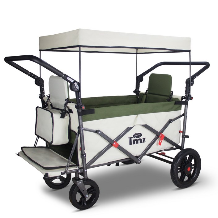 접이식 야외 유틸리티 왜건 캐노피가 있는 해변 왜건 카트 캠핑 쇼핑 정원 및 해변을 위한 휴대용 접이식 왜건 접이식 캠핑카 좌석 포함, 1개, 베이지그린