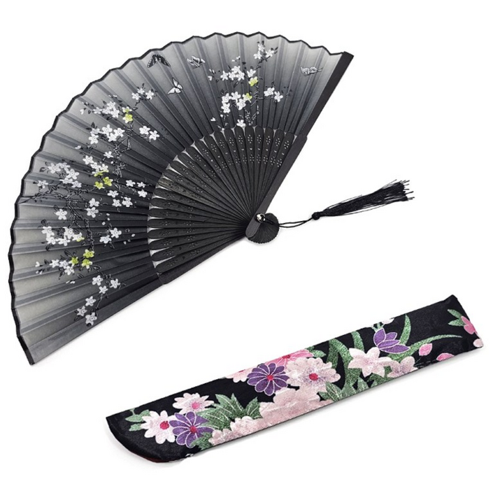 매혹부채 나비꽃 여름 여성부채 마음 시원한 바람 선물, 1개, 블랙