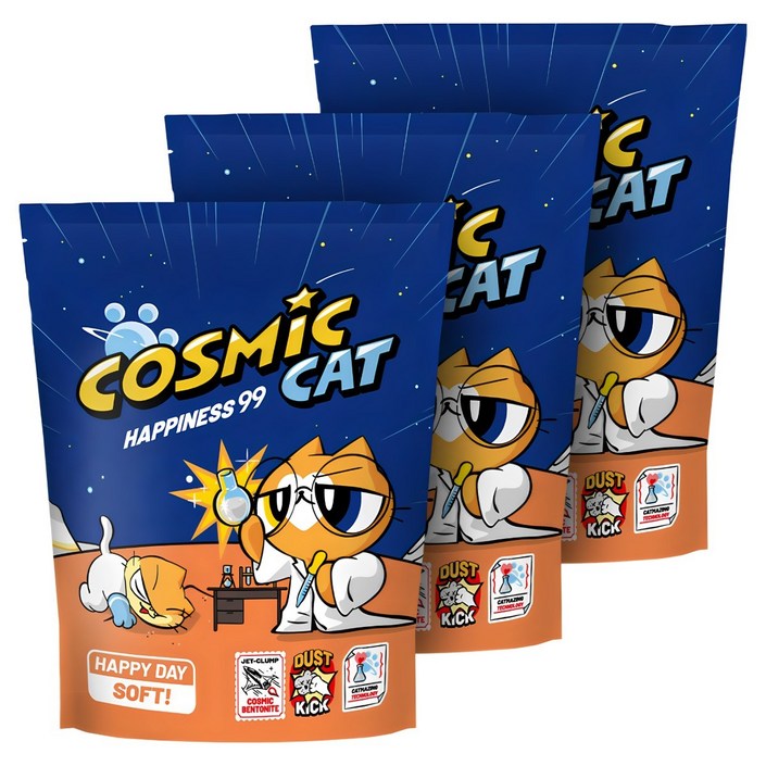 코스믹캣 해피니스99 해피데이 소프트 벤토나이트, 6kg, 3개, 섬유향