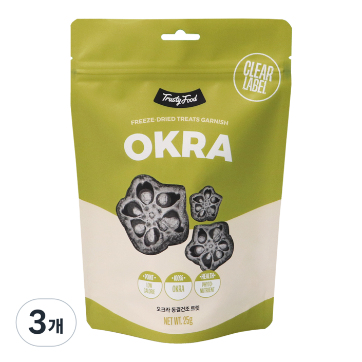 트러스티푸드 강아지 동결건조 야채 간식, 3개, 25g, 오크라
