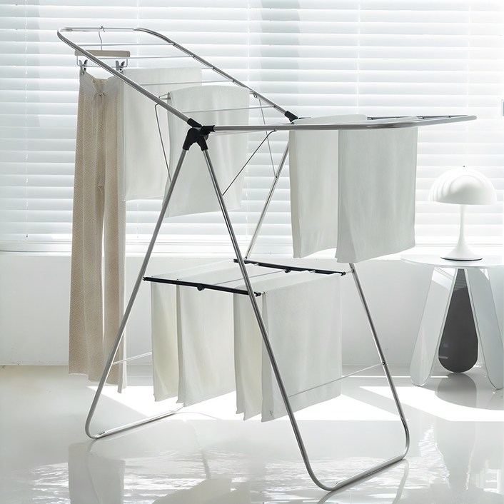 흥화신바람 국내산 접이식 튼튼 빨래건조대, 블랙