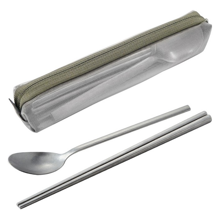 벨락 스텐 캠핑 수저 4인  파우치 세트, 혼합색상, 1세트