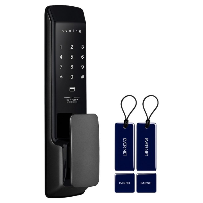 쿠잉전자 손잡이 있음 무타공 푸시풀 디지털도어락, DLHY05SV, 방문설치