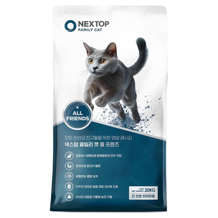 우성사료 넥스탑 전연령 패밀리캣 사료, 닭, 20kg, 1개