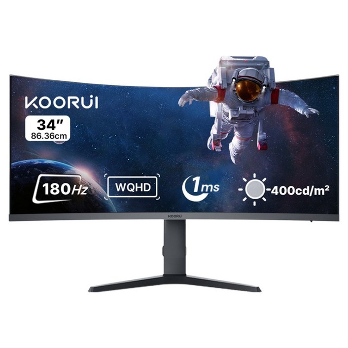 쿠루이 WQHD 180Hz 1ms 1000R 슬림베젤 조준선 지원 게이밍 커브드 모니터, 86.36cm, 34E6UC무결점