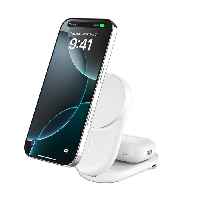 벨킨 울트라차지 2in1 Qi2 25W 폴더블 마그네틱 무선 초고속 충전기 WIZ039kr, 화이트WIZ039krWH, 1개