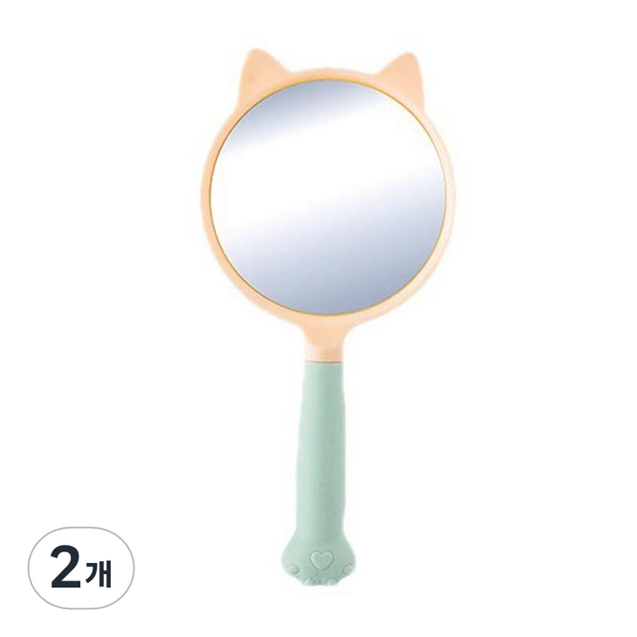 순수하랑 휴대용 메이크업 고양이발 손거울, 그린, 2개