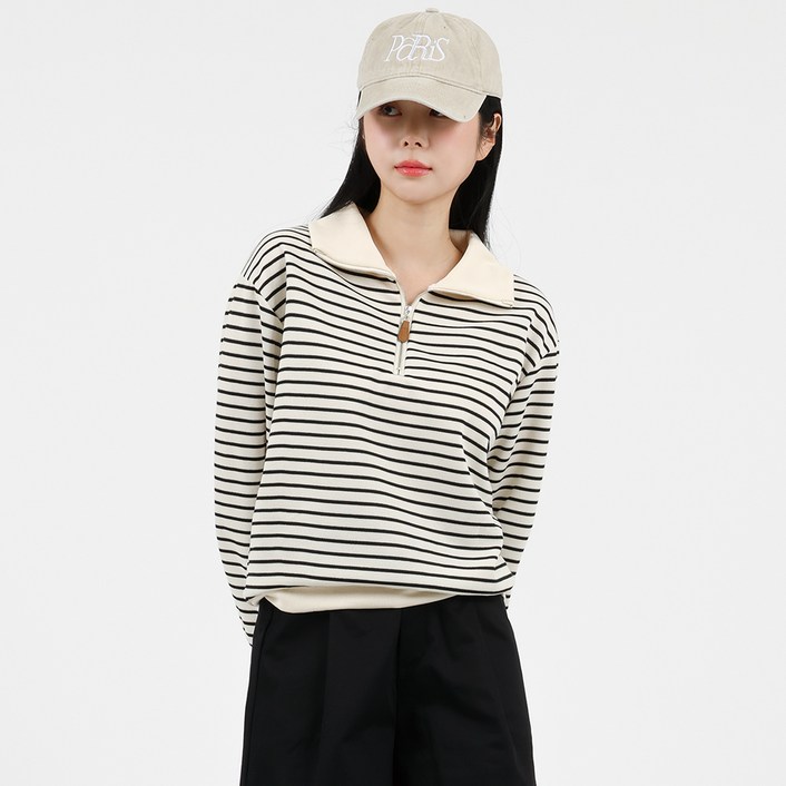 엘쏘 카라 반집업 스트라이프 니트 맨투맨 티셔츠