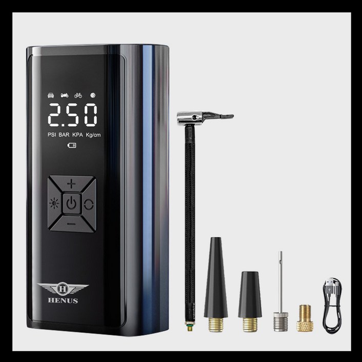 헤이즈 무선 공기압 주입기 무선 올인원 세트 에어펌프 6000mAh, 블랙, 1개