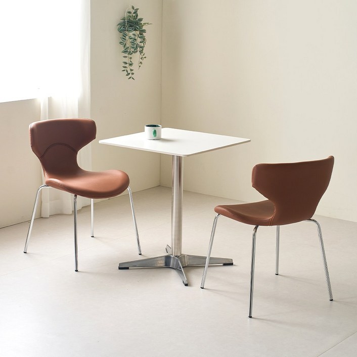 퍼니인어스 브릿지 디자인 식탁 카페 인테리어 체어 가죽 의자, 카멜브라운(글로시유광), 2개