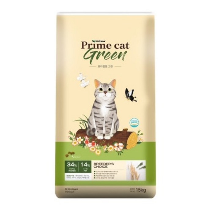 뉴트리나 프라임캣 그린15kg 고양이사료 대용량, 곡물, 4팩