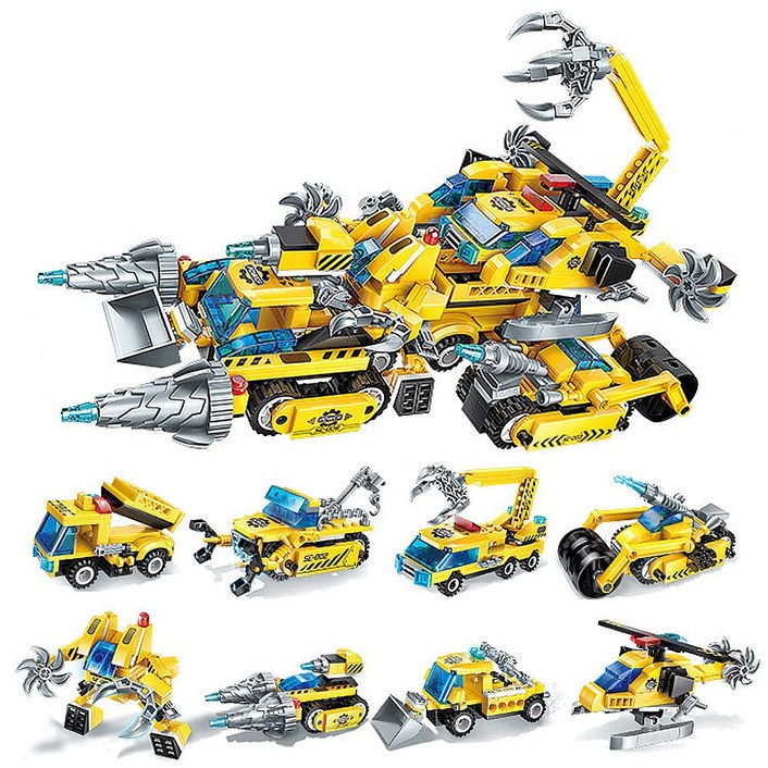 중기전차 8개 세트계몽 중장비 자동차 합체 블록 어린이 선물 사은 판촉 호환블록 중국블럭