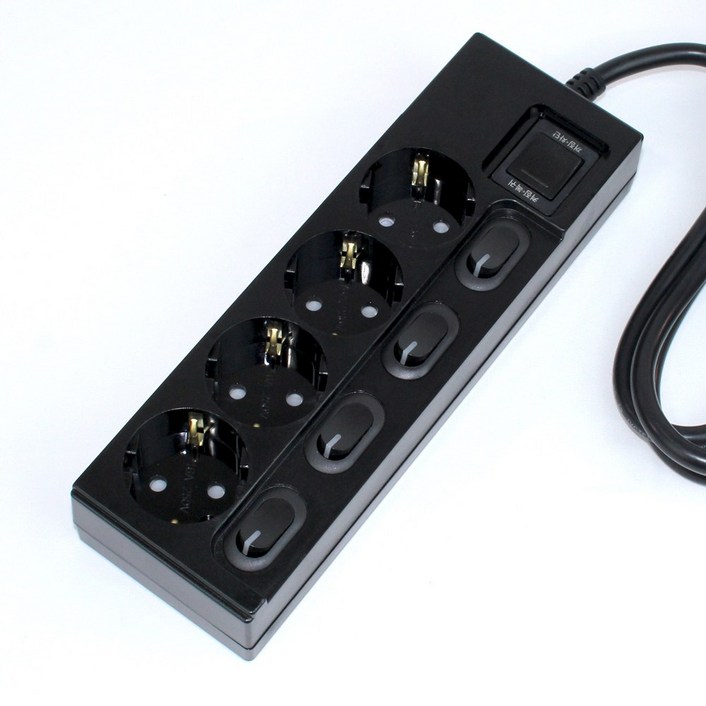 KDTAP 국산 개별형 스위치 멀티탭 4구 고용량 콘센트 16A 안전 접지 과부하차단, 1개, 블랙, 5m