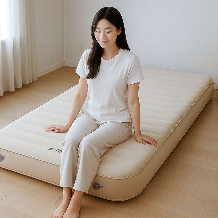 디프 침구형 3D 자충 방수 코팅 고탄성 원터치 캠핑 에어매트, 베이지