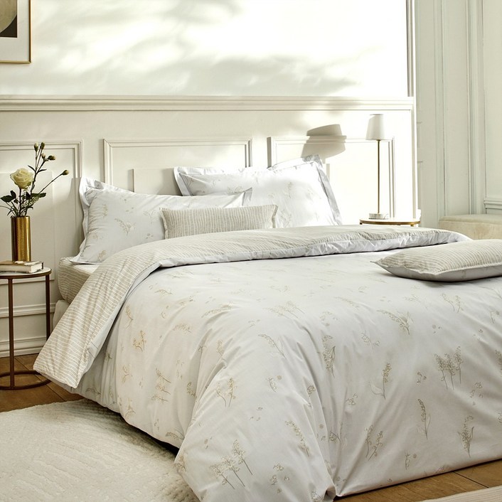 [전고객이불솜] 블랑데보쥬 프랑스직수입 퍼케일면 호텔식 침구 풀세트 (릴리실버) 이불커버+매트리스커버+베개커버