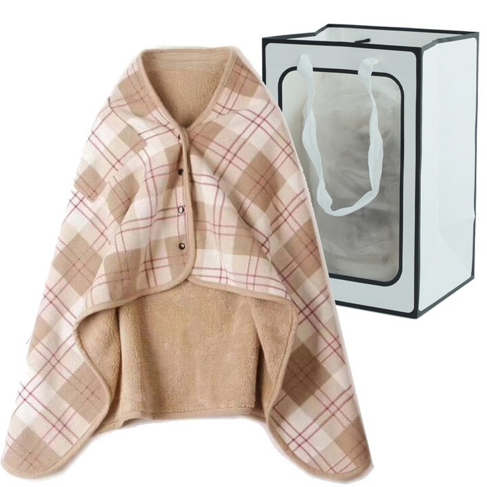 도소 망토담요+창문형쇼핑백 똑딱이 단추형 치마 체크 무릎담요-중형사이즈 80x130cm