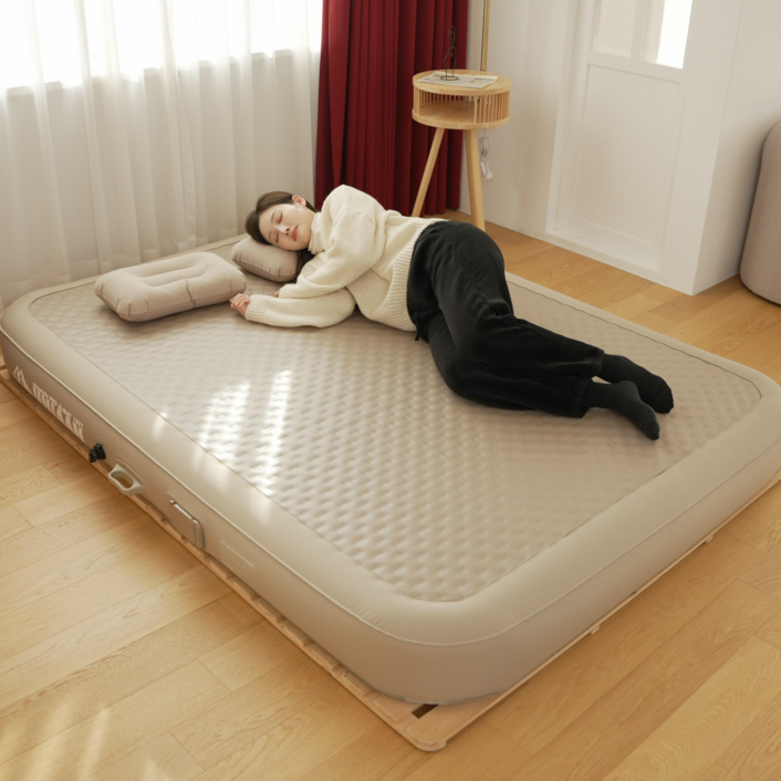 유니언 에어매트 캠핑 매트리스 자동펌프 내장 에어침대, 골드베이지(이중공간지), 20cm