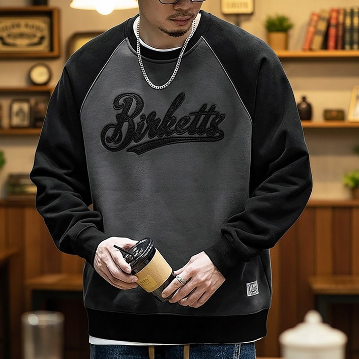 스몰더 남자 오버핏 래글런 투톤 배색 맨투맨 티셔츠 [1960]