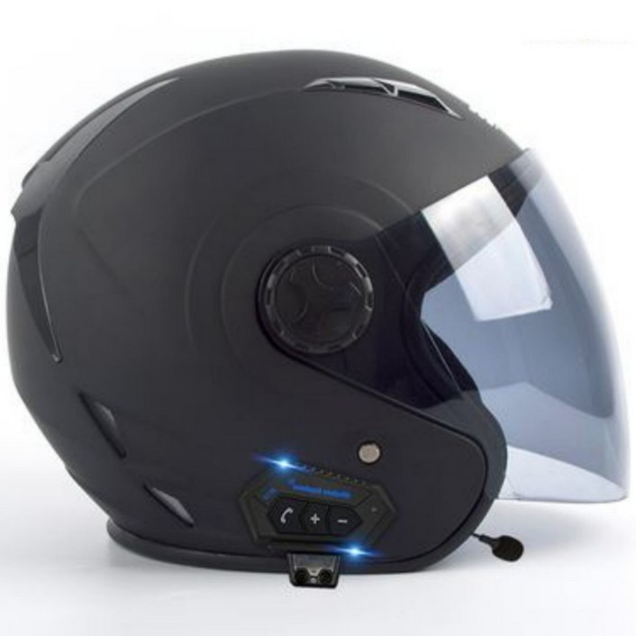요타치 블루투스헬멧 반모 오픈페이스 하이바 헬멧, 2_무광블랙+블랙쉴드+[2종세트]
