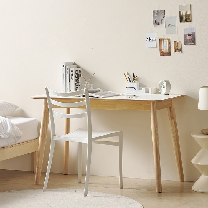 디자이너스룸 밀크 자작나무 원목 화이트 책상, 화이트