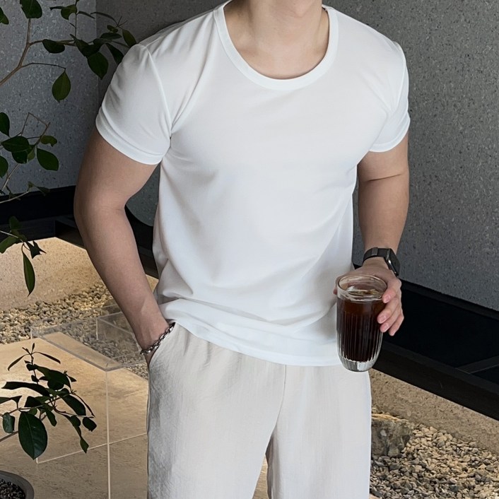 1+1 위딘 쿨 U넥 머슬핏 반팔티