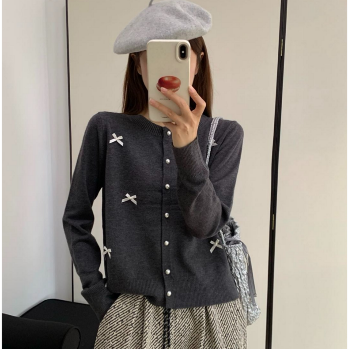 와이와이YY 리본 베이직 니트 가디건