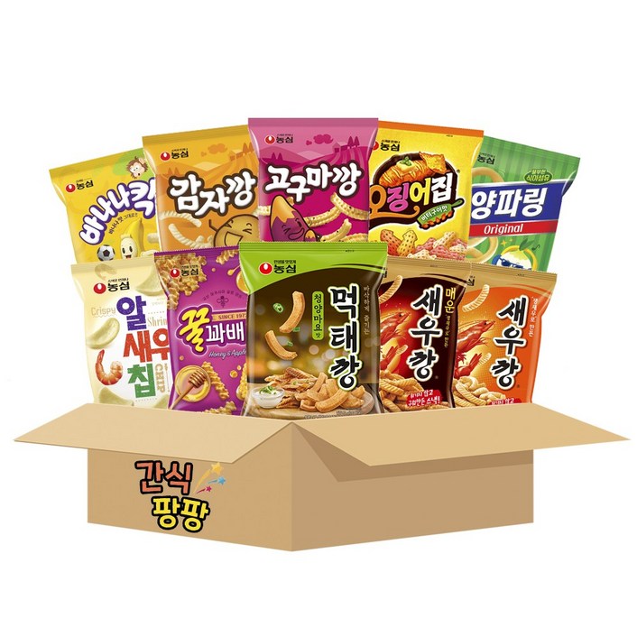 으쓱몰 농심 봉지과자 선물세트 10종 새우깡 매운새우깡 바나나킥 꿀꽈배기 감자깡 고구마깡 양파링 알새우칩 1호먹태깡 오징어집2호포스틱 자갈치3호포테토칩 옥수수깡, 1세트, 1호