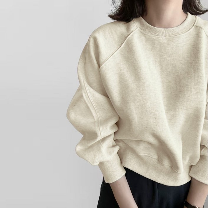 여성 크롭 오버핏 맨투맨 루즈핏 데일리 케주얼 라운드 긴팔 맨투맨 티셔츠