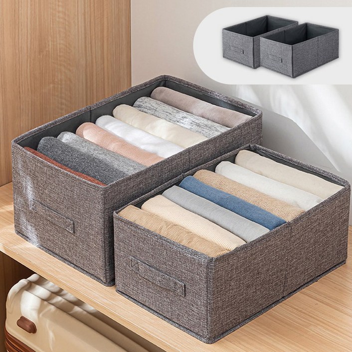 디모어 린넨 의류 옷 수납정리 패브릭 정리박스, 2개, 모던그레이