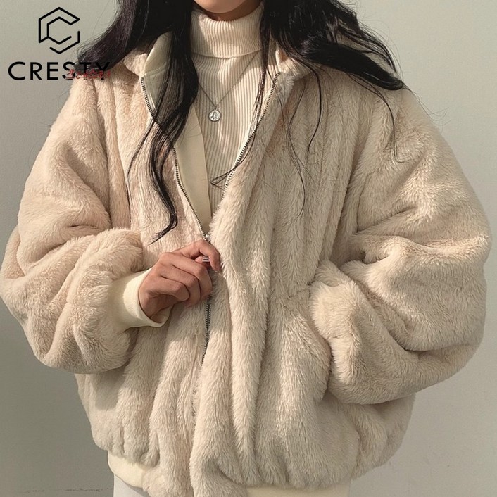 크레스티 겨울 여성 후리스  코트 양면 후디 코트